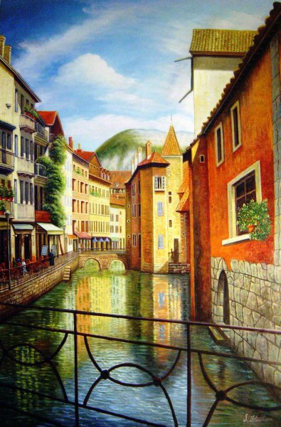The Annecy Canal, France. The painting by Our Originals