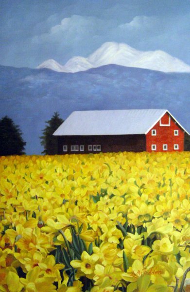 The Barn Among The Daffodils. The painting by Our Originals