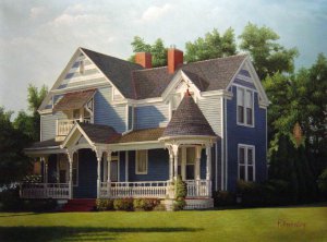 Our Originals, The Blue Victorian House, Painting on canvas