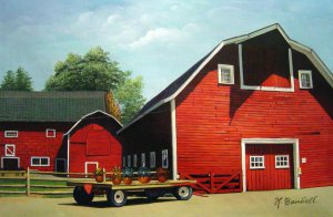 Famous paintings of House Scenes: The Bright Red Barn