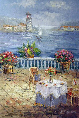 Our Originals, The Veranda Overlooking A Lighthouse, Painting on canvas