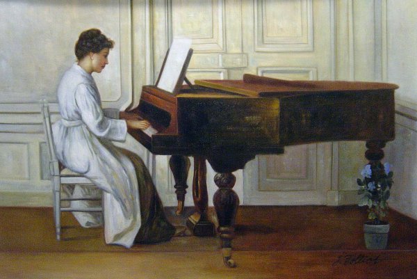 At The Piano. The painting by Theodore Robinson