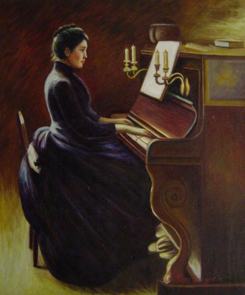 Girl At The Piano. The painting by Theodore Robinson