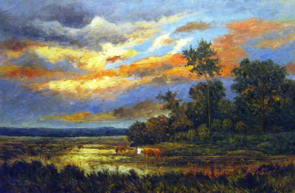 The Pond In The Twilight. The painting by Theodore Rousseau