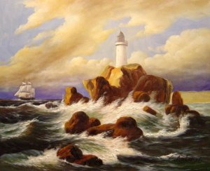 Reproduction oil paintings - Thomas Birch - Longships Lighthouse, Land's End