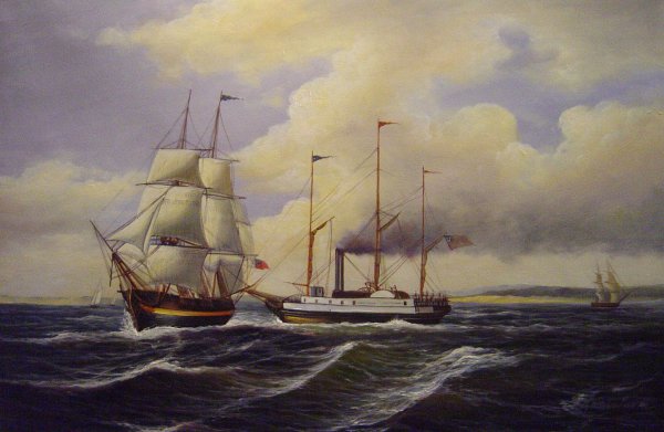 The Steamsailor Benjamin Franklin. The painting by Thomas Birch