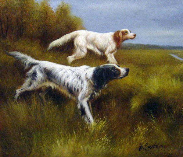 English Setters On Point. The painting by Thomas Blinks