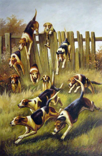 Hounds At Full Cry. The painting by Thomas Blinks