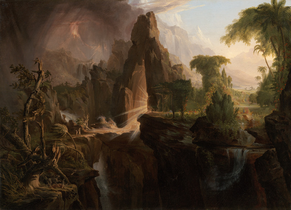 Expulsion from the Garden of Eden. The painting by Thomas Cole