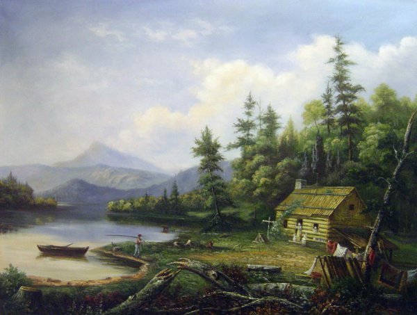 Home In The Woods. The painting by Thomas Cole
