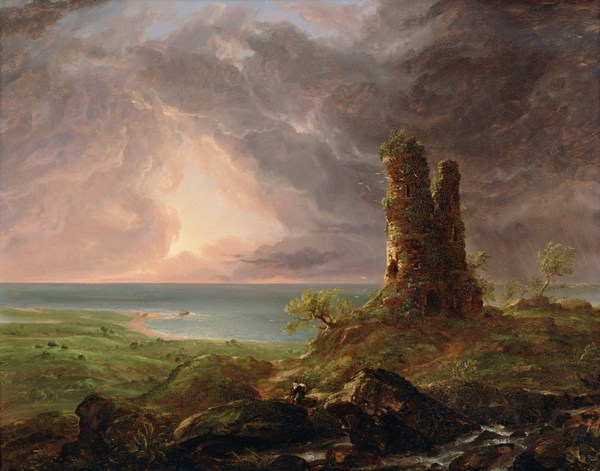 Ruined Tower (Mediterranean Coast Scene with Tower). The painting by Thomas Cole