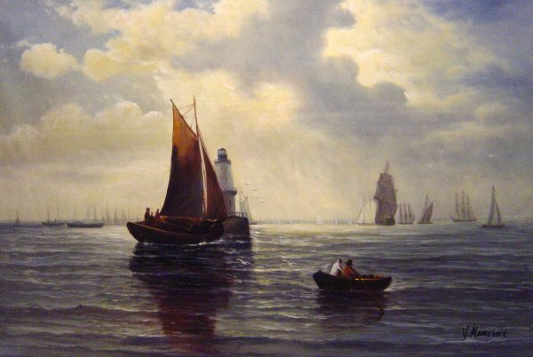 Around The Lighthouse. The painting by Thomas Moran