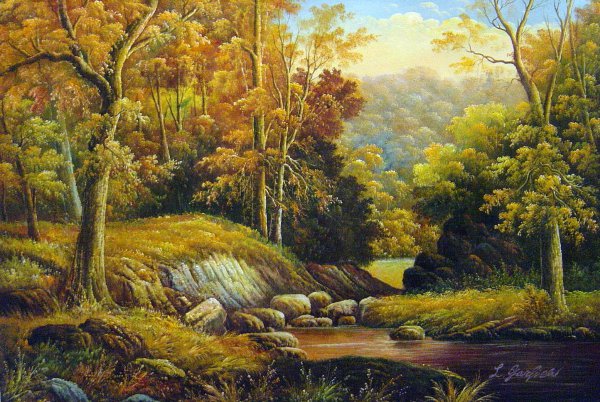 Cresheim Glen-Wissahickon, Autumn. The painting by Thomas Moran