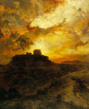Thomas Moran, Sunset, Pueblo del Wape, Arizona, Painting on canvas