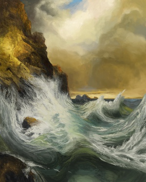 Thomas Moran, The Receding Wave, Painting on canvas