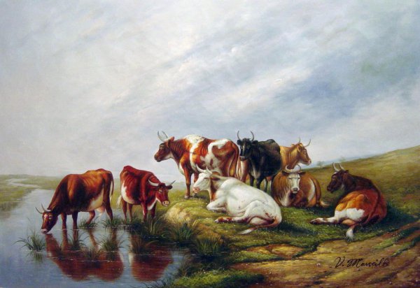 Evening In The Meadows. The painting by Thomas Sidney Cooper