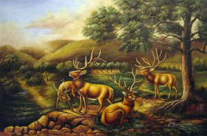 Titian Ramsey Peale, Four Elk, Painting on canvas
