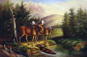 Moose In Maine, Titian Ramsey Peale, Art Paintings
