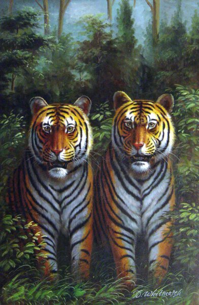 Two Tigers In The Jungle. The painting by Our Originals