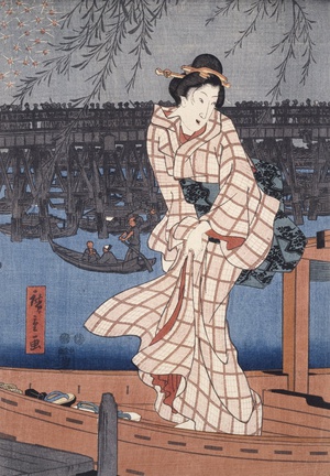 Utagawa Hiroshige, Evening on the Sumida River, Painting on canvas