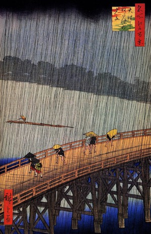 Utagawa Hiroshige, Great Bridge, Sudden Shower at Atake, Painting on canvas