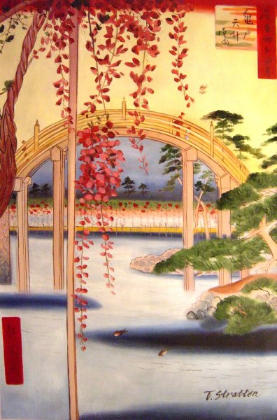 Inside Kameido-Tenjin Shrine. The painting by Utagawa Hiroshige