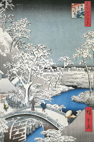 Utagawa Hiroshige, Meguro Drum Bridge and Sunset Hill, Painting on canvas