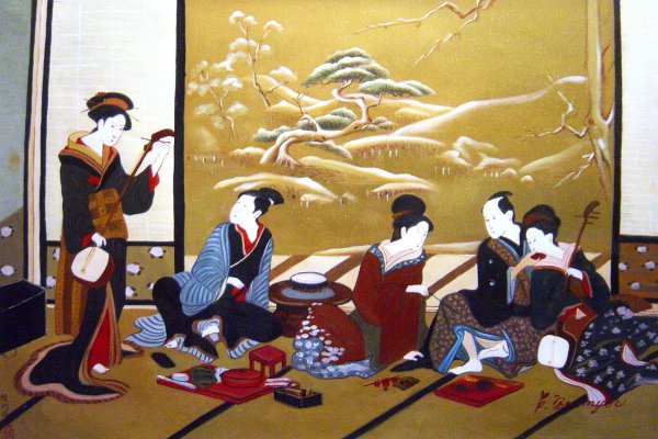 Winter Party. The painting by Utagawa Toyoharu