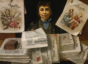 Victor Dubreuil, Newsboys, Painting on canvas