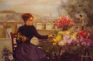 Victor Gabriel Gilbert, A Parisian Flower Market, Art Reproduction