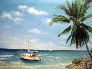 Our Originals, View Of The Blue Water From The Jetty, Painting on canvas