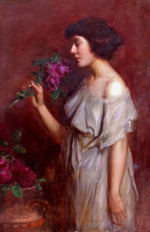 Reproduction oil paintings - Viktor Shtemberg - Portrait of a Woman with a Rose
