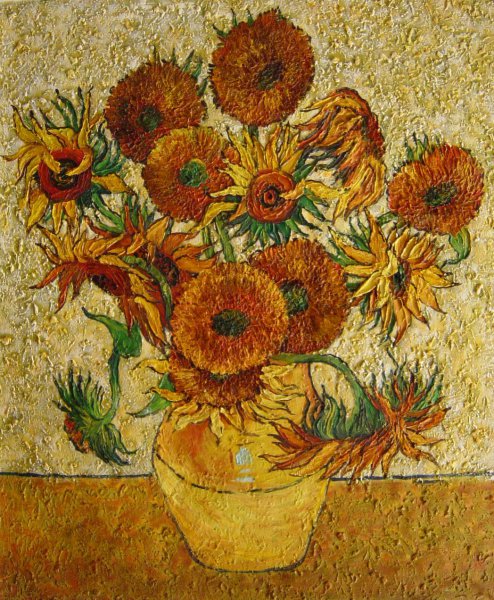 A Bouquet Of Fourteen Sunflowers In A Vase. The painting by Vincent Van Gogh