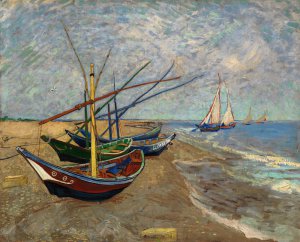 Famous paintings of Waterfront: A Group of Fishing Boats on the Beach