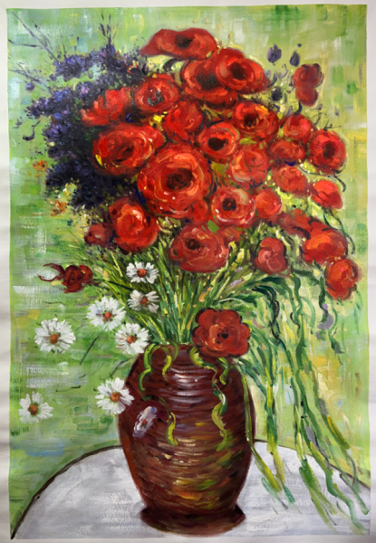 A Vase With Daisies And Poppies