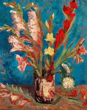 A Vase with Gladioli and Chinese Asters