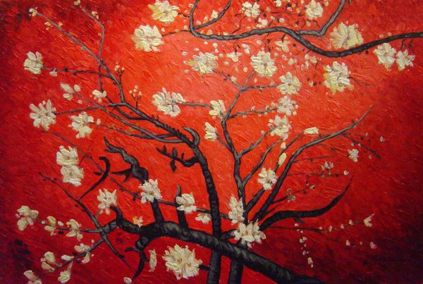 Branches With Almond Blossom - Red Version. The painting by Vincent Van Gogh