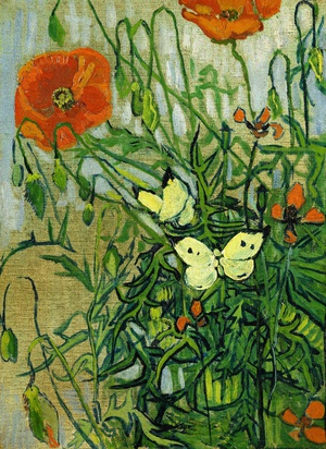 Vincent Van Gogh, Butterflies and Poppies, Painting on canvas
