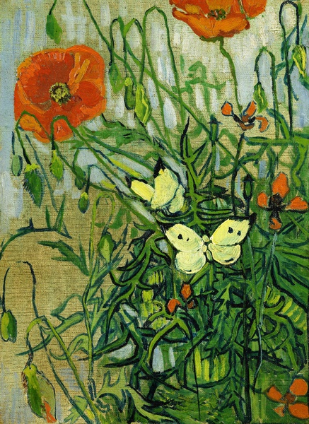 Butterflies and Poppies. The painting by Vincent Van Gogh
