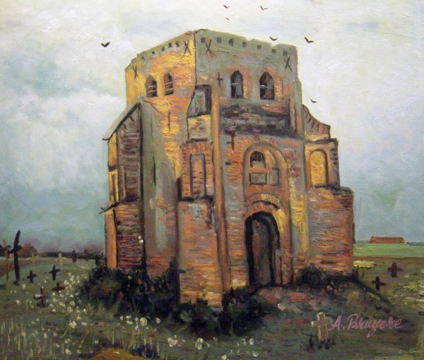 Country Churchyard And Old Church Tower. The painting by Vincent Van Gogh