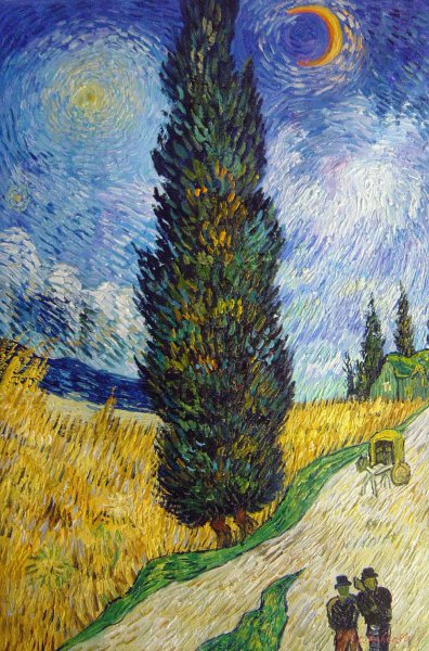 Cypress Against A Starry Sky. The painting by Vincent Van Gogh