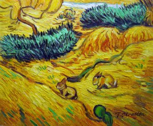 Vincent Van Gogh, Field with Two Rabbits, Painting on canvas