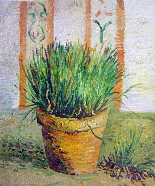 Flowerpot with Chives. The painting by Vincent Van Gogh