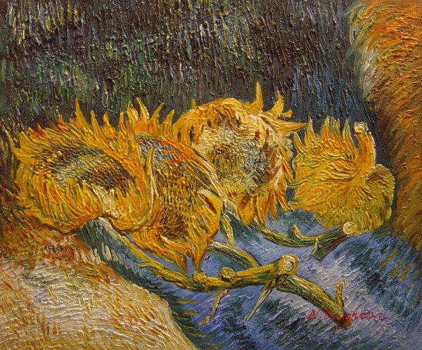Four Cut Sunflowers. The painting by Vincent Van Gogh