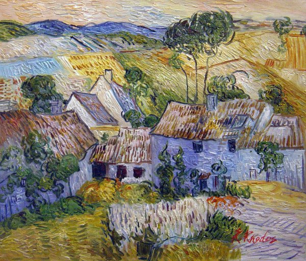 Houses With  Straw Roof Before A Hill. The painting by Vincent Van Gogh