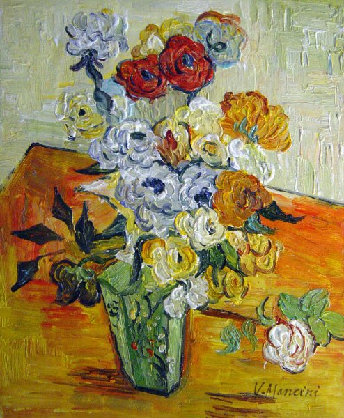 Japanese Vase With Roses And Anemones. The painting by Vincent Van Gogh