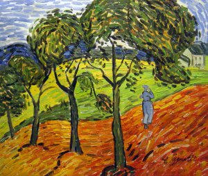 Landscape With Trees And Figures, Vincent Van Gogh, Art Paintings