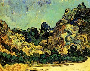 Vincent Van Gogh, Mountains at Saint-Remy with Dark Cottage, Painting on canvas