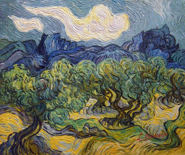Olive Trees with the Alpilles In The Background. The painting by Vincent Van Gogh