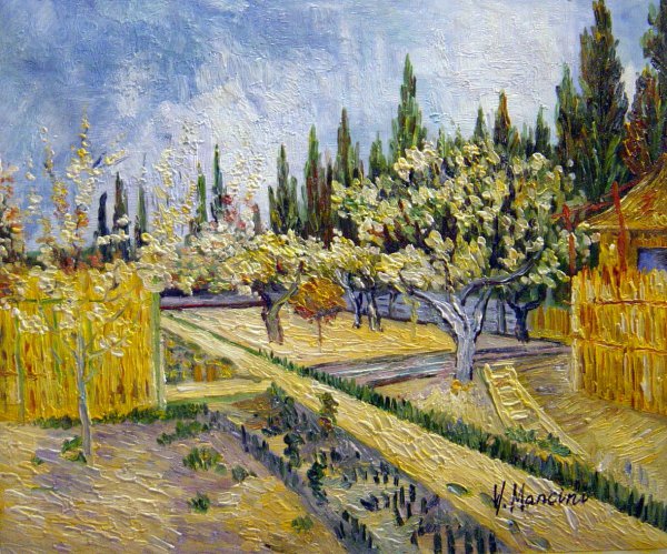 Orchard Surrounded By Cypresses. The painting by Vincent Van Gogh